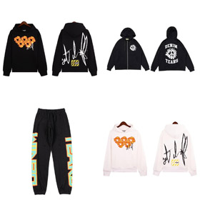 Denim Tränen Denim Tränen x OFFSET Joint Serie Explosion Flamme Kapok Druck Hooded Sweatshirt-4434  